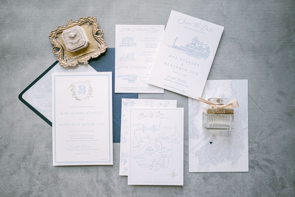 Letterpress invitation suite for Castle Hill Inn.