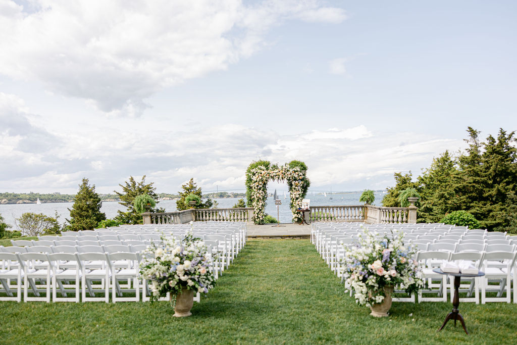 Castle Hill Inn wedding ceremony set up on lawn